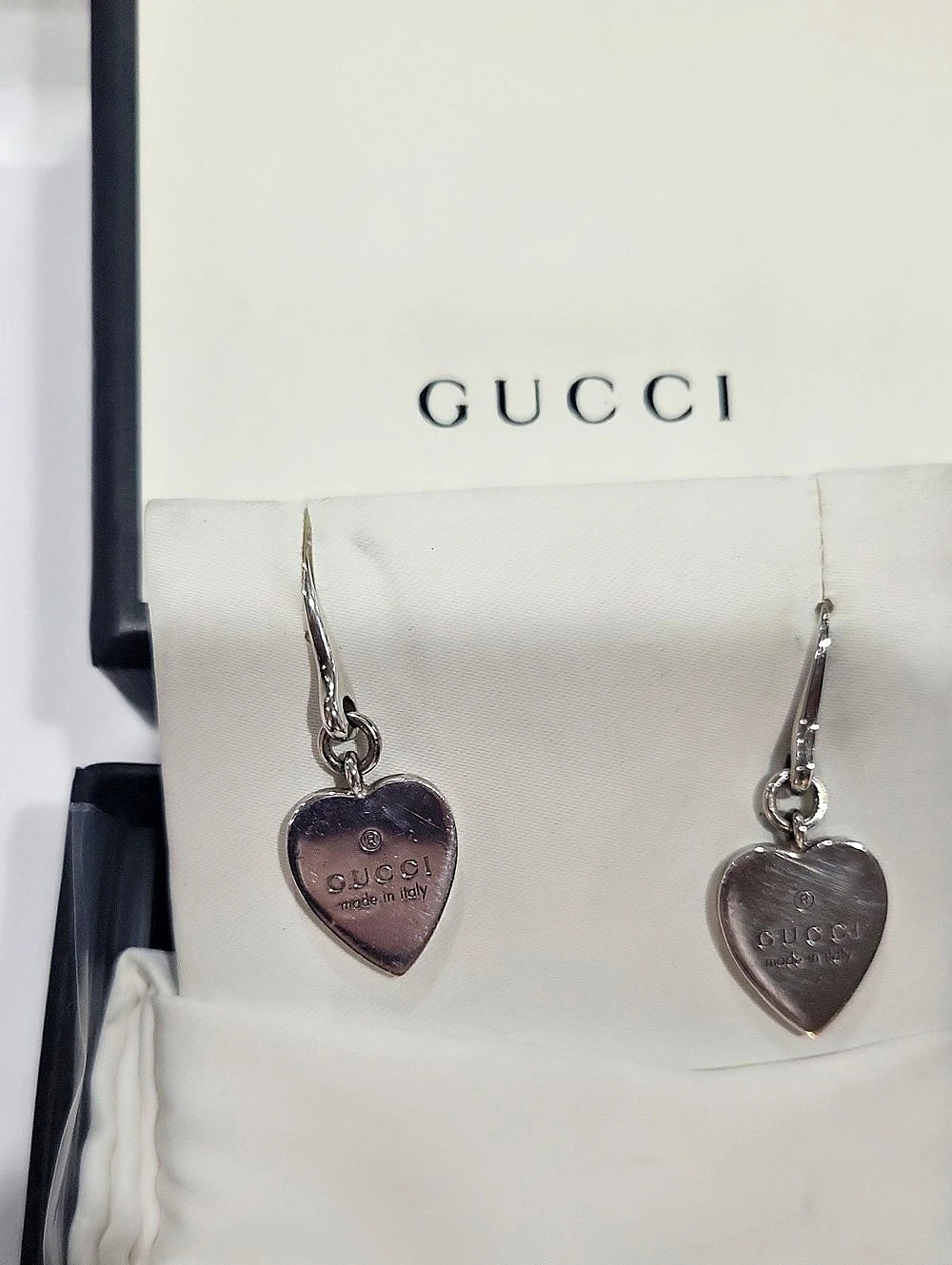 Gucci Trademark Heart Sterling Silver Drop Earrings Silver